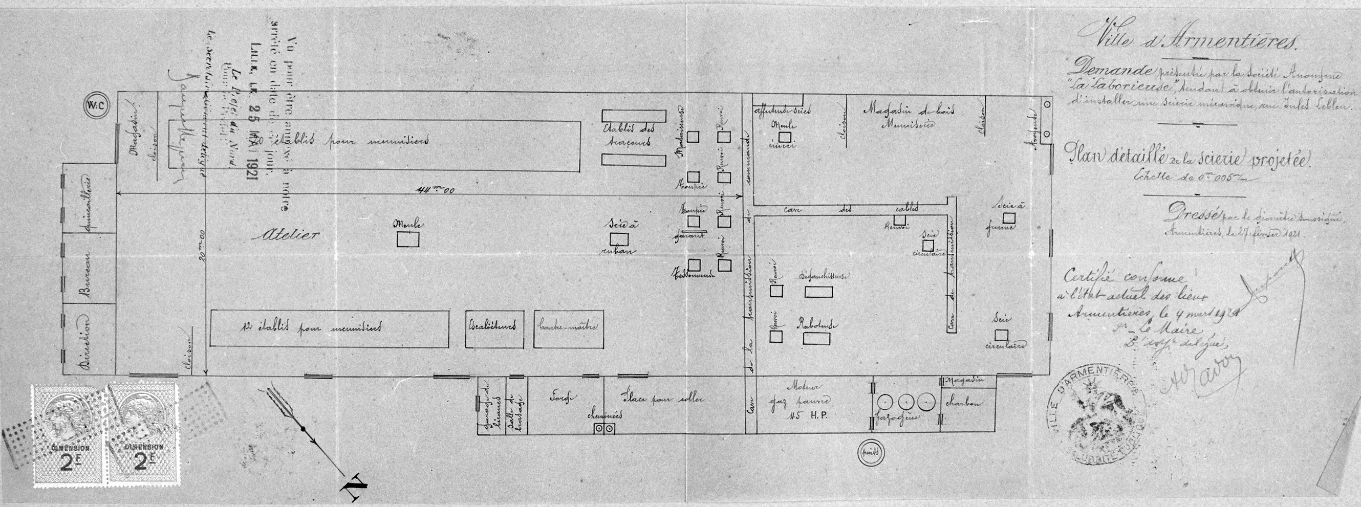 La Laborieuse. Demande d'installation d'une scierie mécanique. Plan masse, 1921 (M41710343).