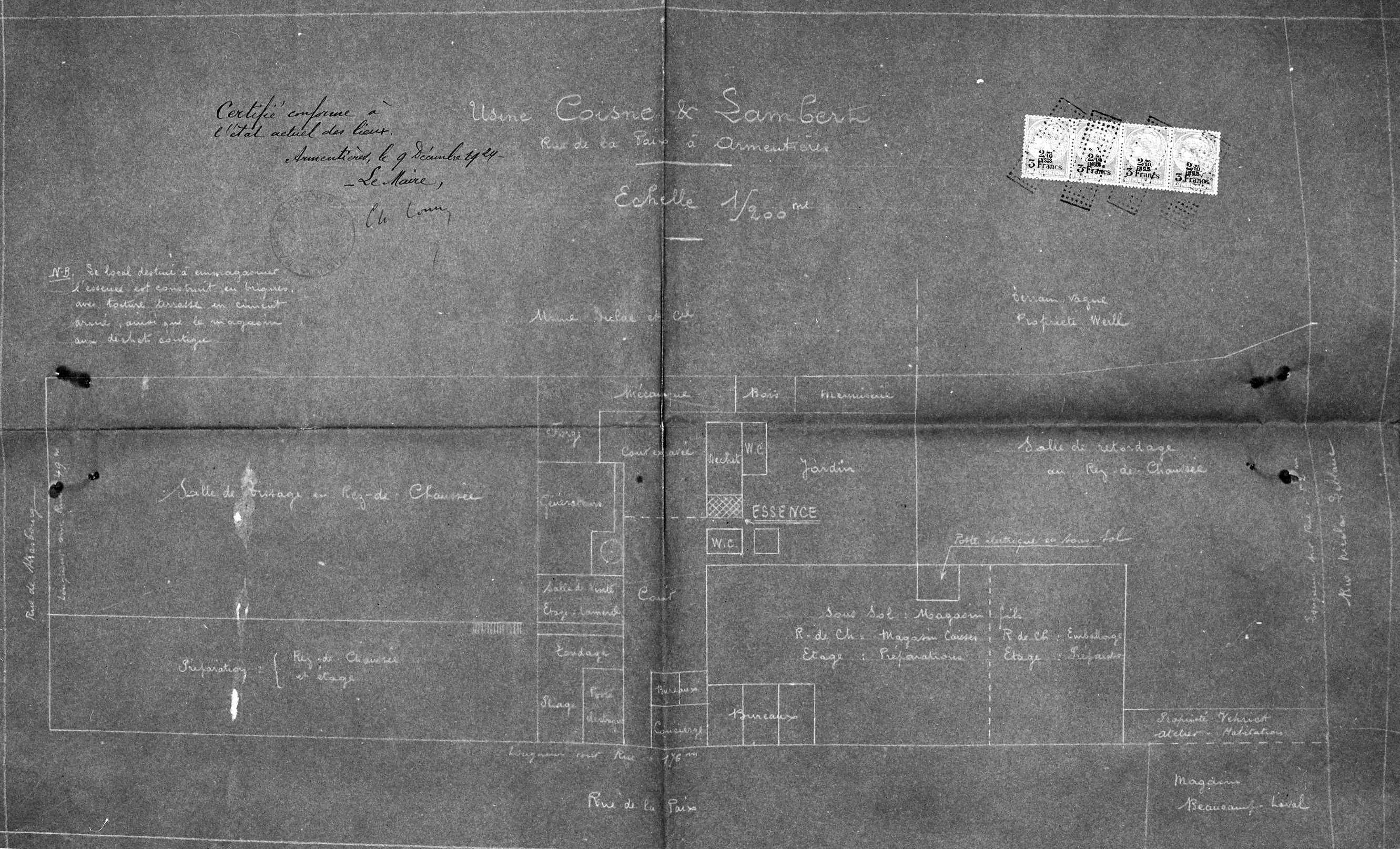  Coisne et Lambert. Installation d'une teinturerie. Plan masse, 1894 (AD Nord ; M 417546).
