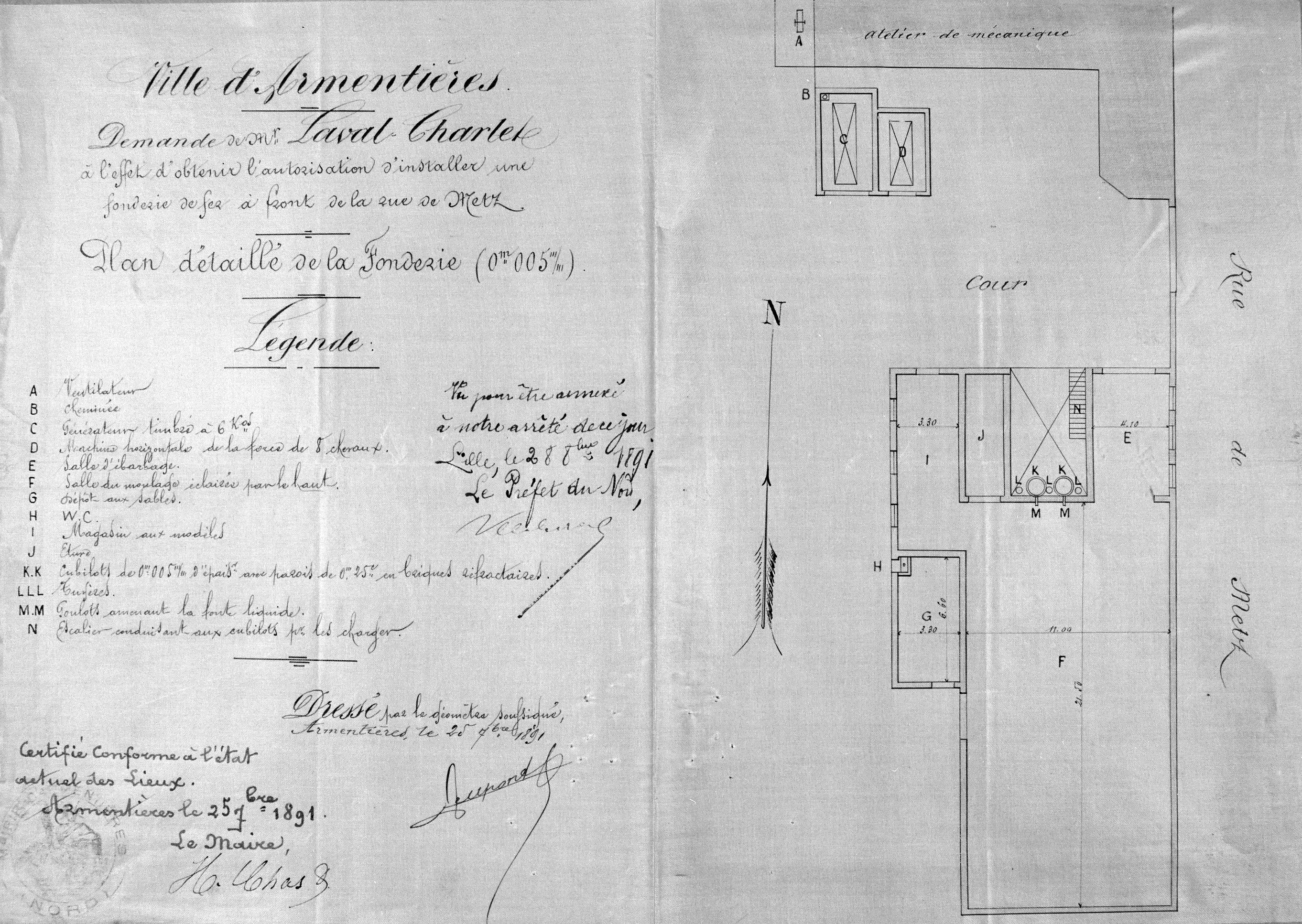  Laval-Charlet. Installation d'une fonderie de fer. Plan masse, 1891 (AD Nord ; M 417593).