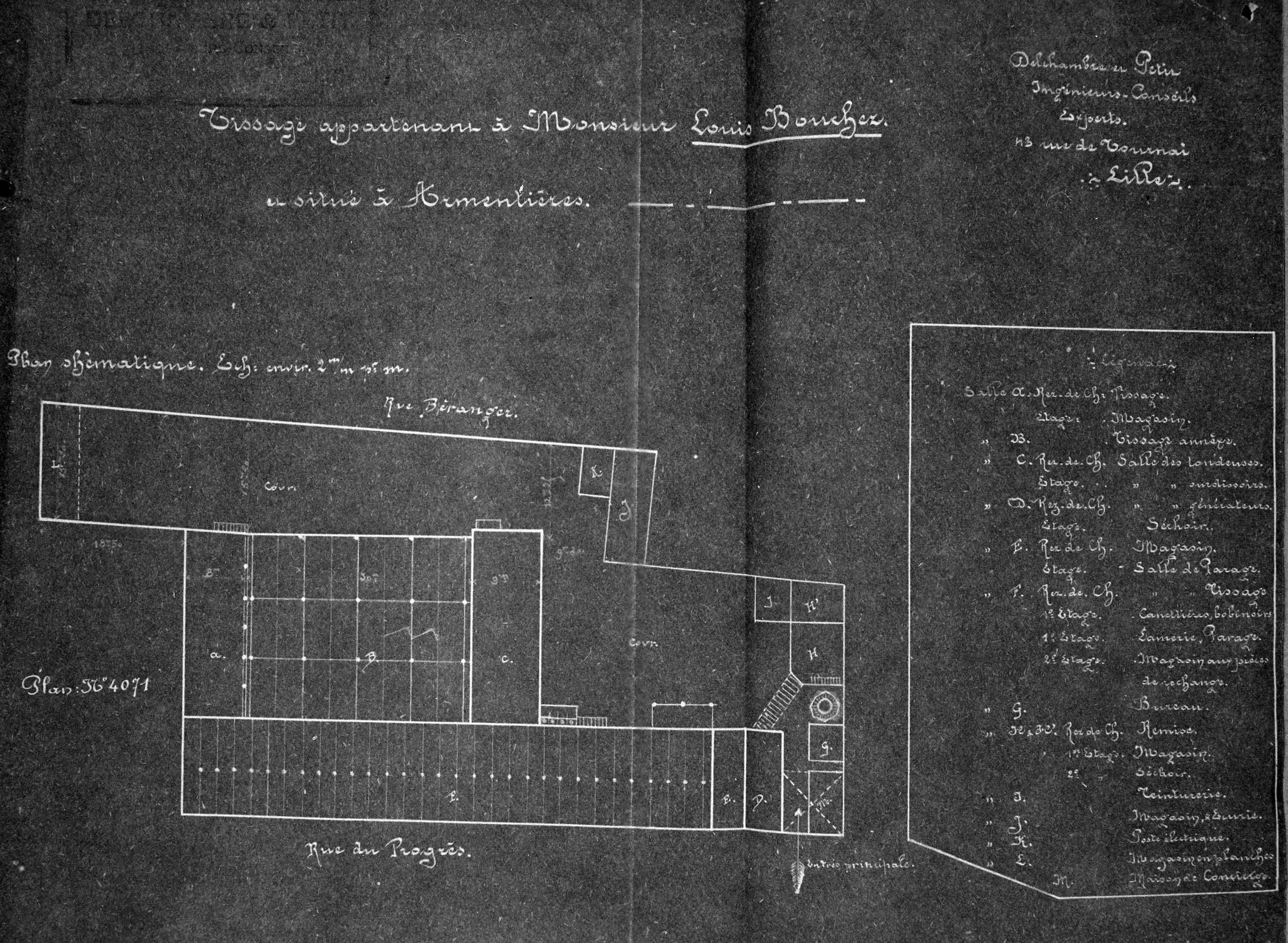 Tissage Louis Bouchez. Office de Reconstitution Industrielle (ORI). Plan masse, avant 1914 (AD Nord ; 10 R 4354).