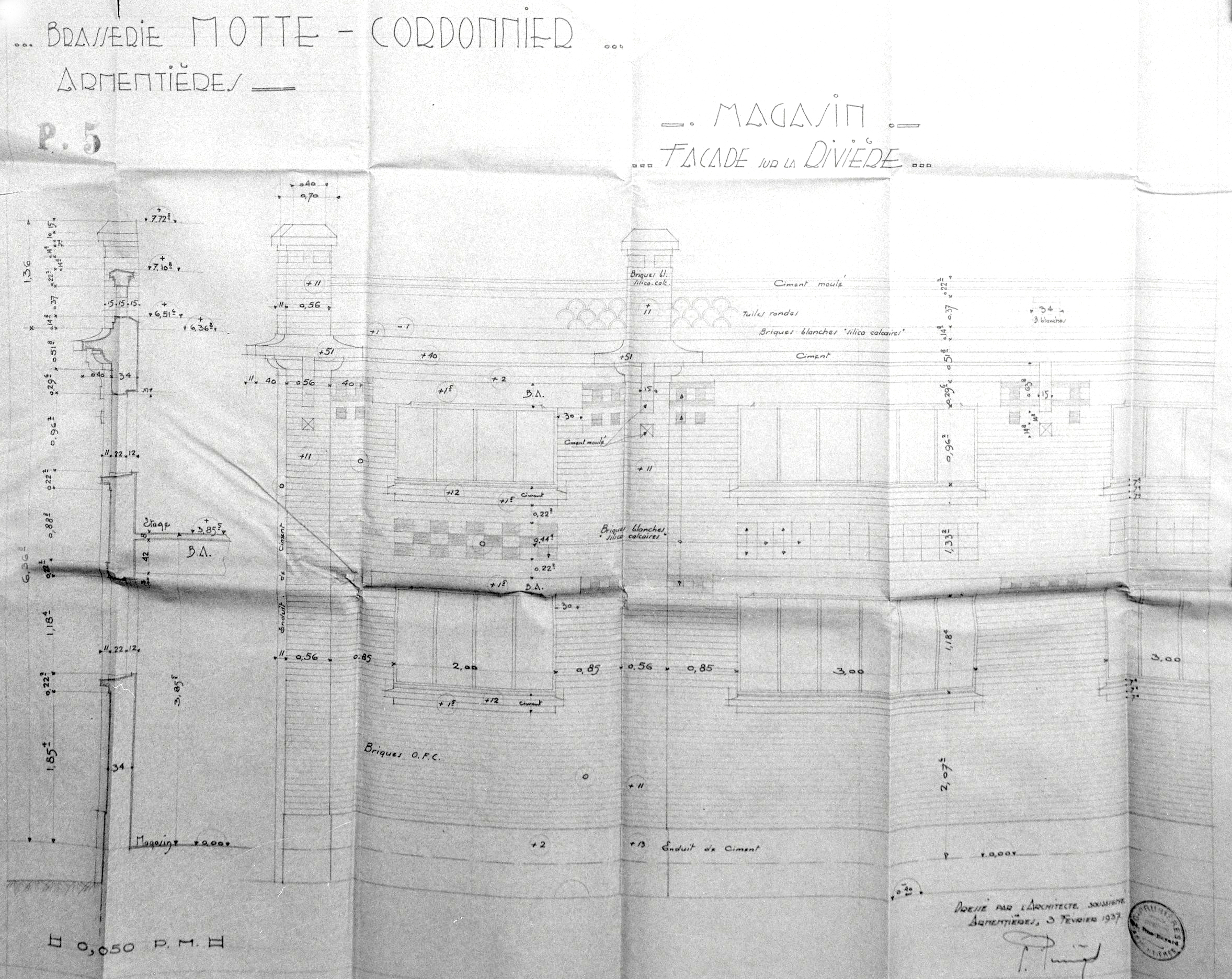 Motte-Cordonnier. Élévation sur rivière en 1937 (AC Armentières).