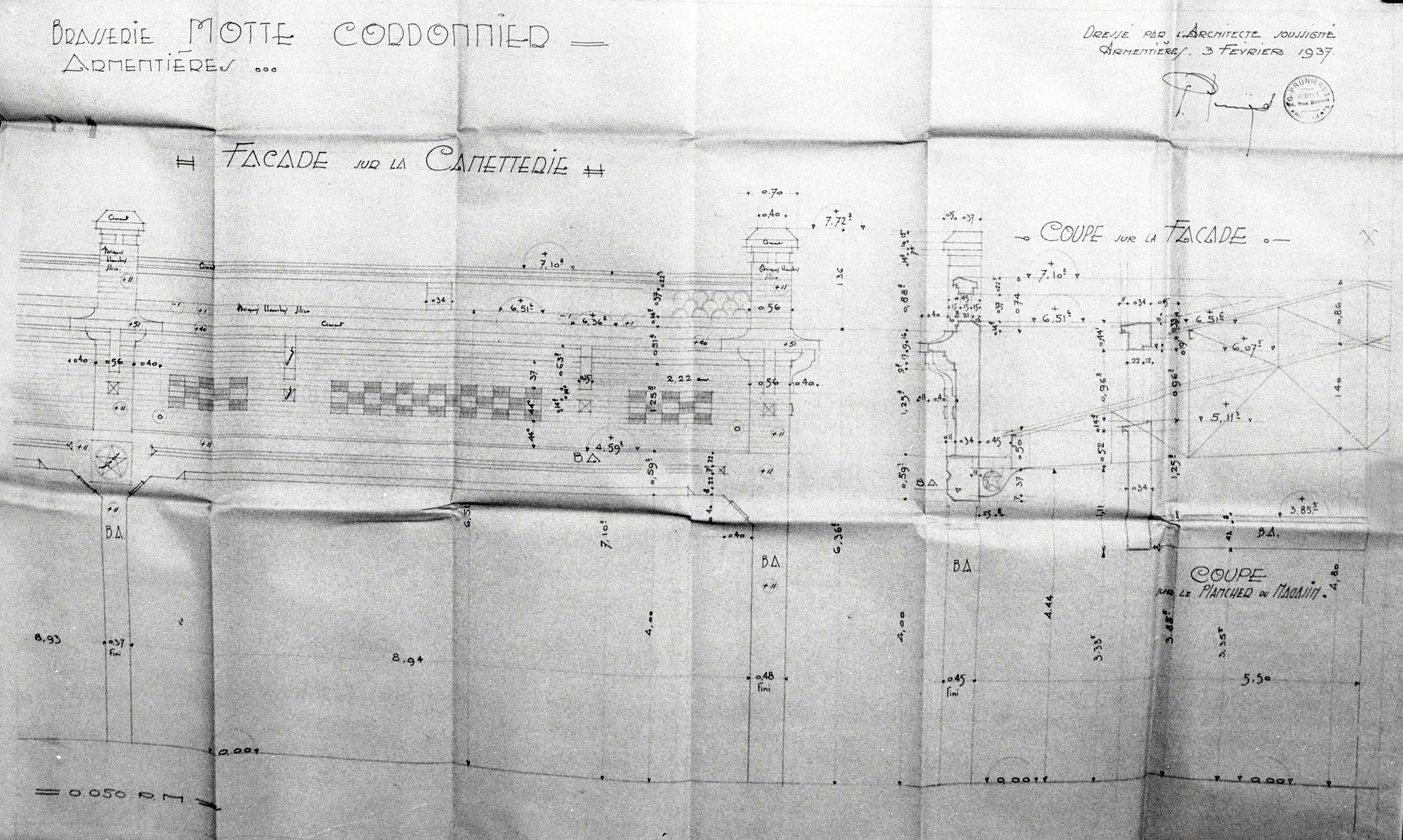 Motte-Cordonnier. Élévation sur canetterie, 1937 (AC Armentières).