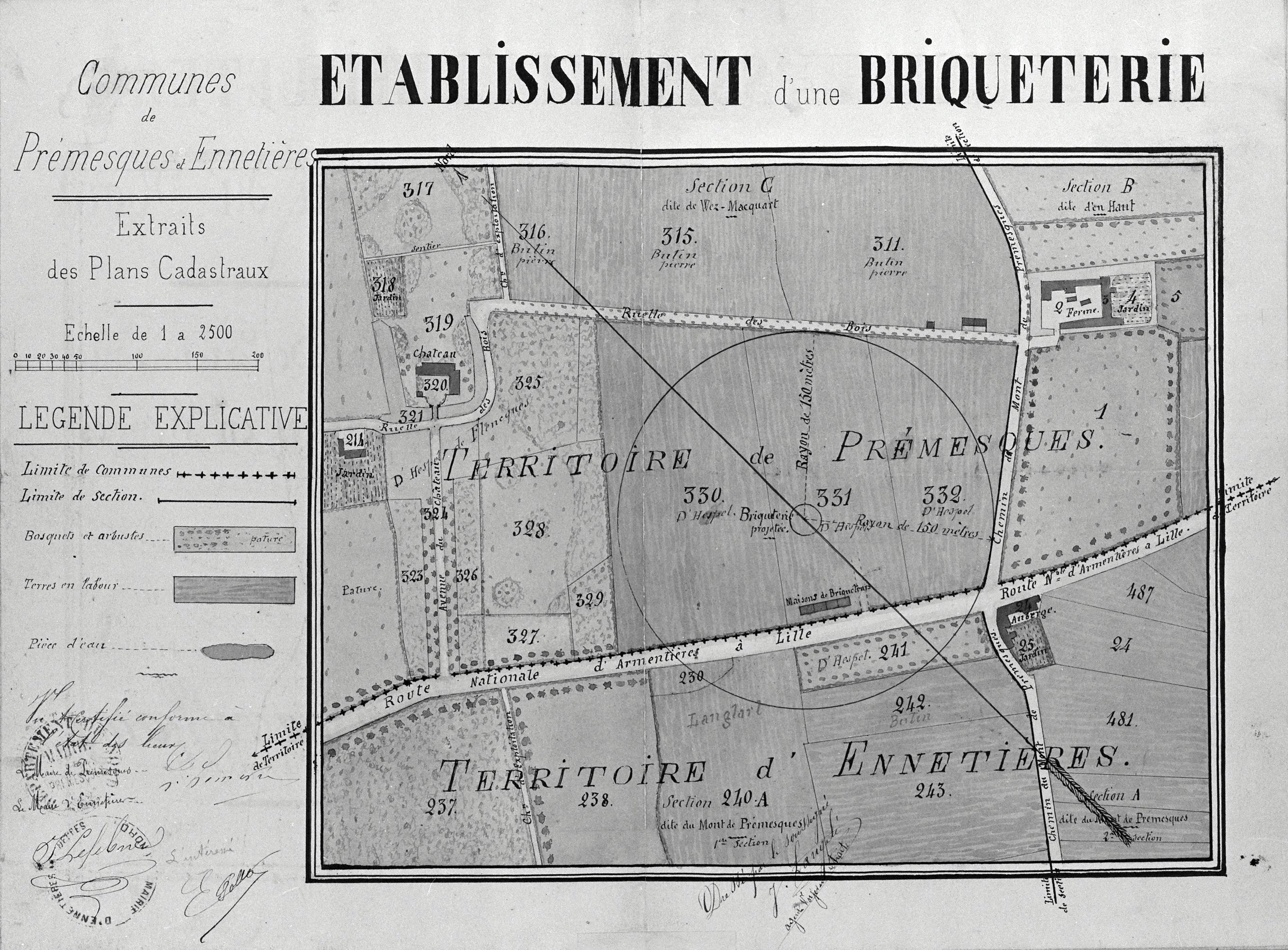 Pollet. Établissement d'une briqueterie flamande. Plan de situation, 1892 (AD Nord ; M4176506).