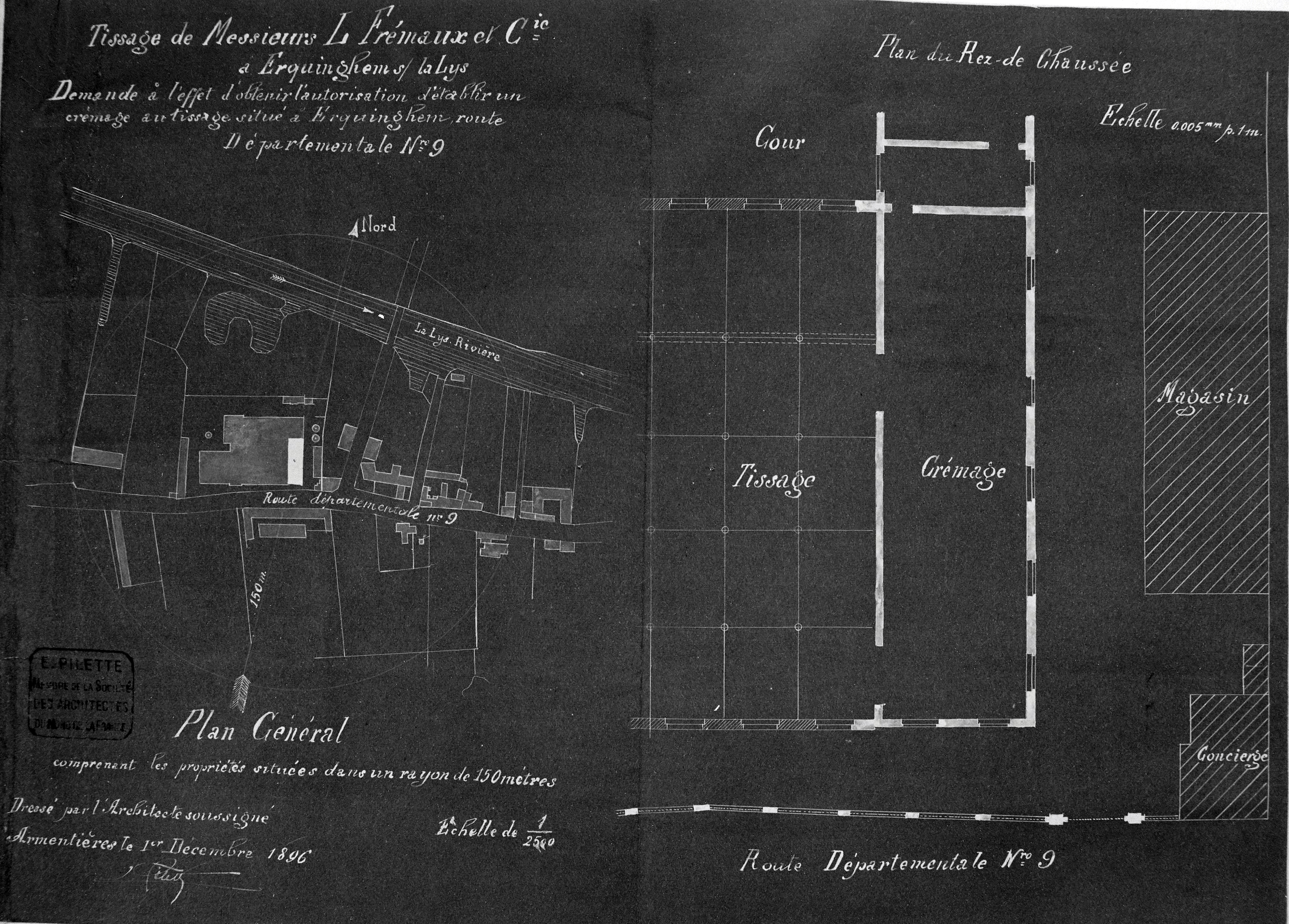 Tissage de messieurs L. Frémaux et Cie. demande d'adjonction d'un crémage au tissage. Plan du rez-de-chaussée, 1896 (AD Nord, M4172458).