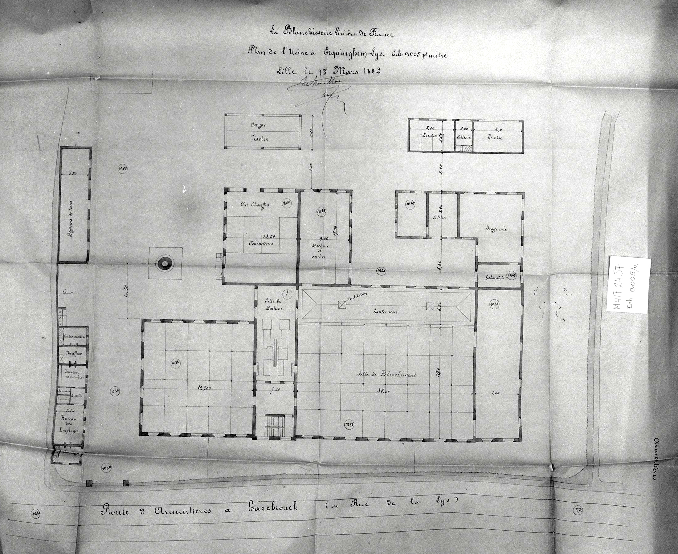 Blanchisserie linière de France. Plan au sol, 1882 (AD Nord ; M4172456).
