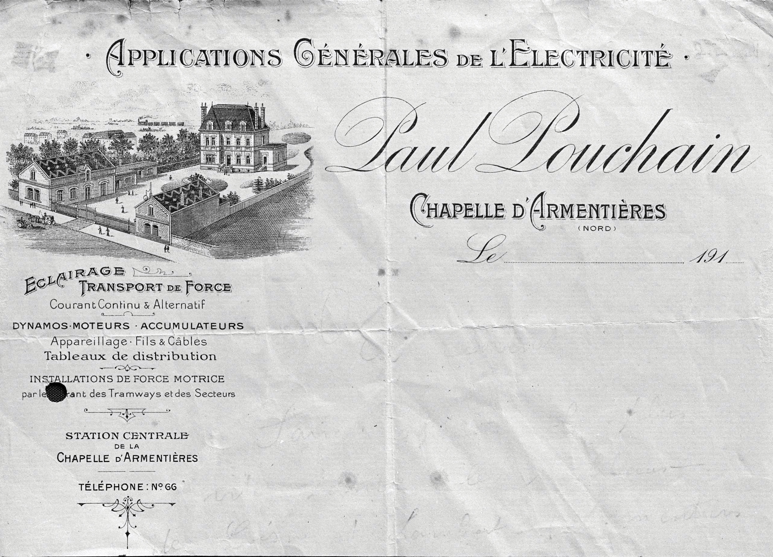 Entête de lettre, [ca 1910] (AP Delepoulle, La Chapelle-d'Armentières).