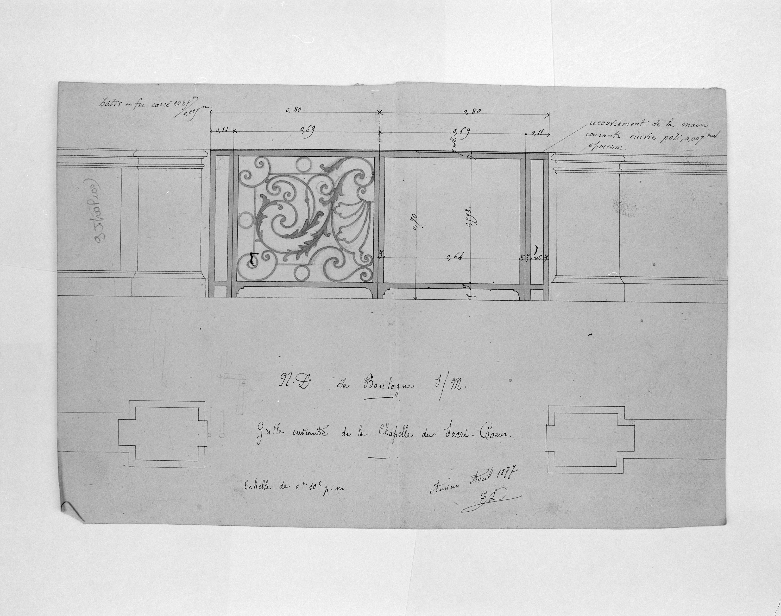 Portillon, plan, élévation, signé E. Duthoit, daté 1877 (AD Pas-de-Calais, 9 J 20 P 100).