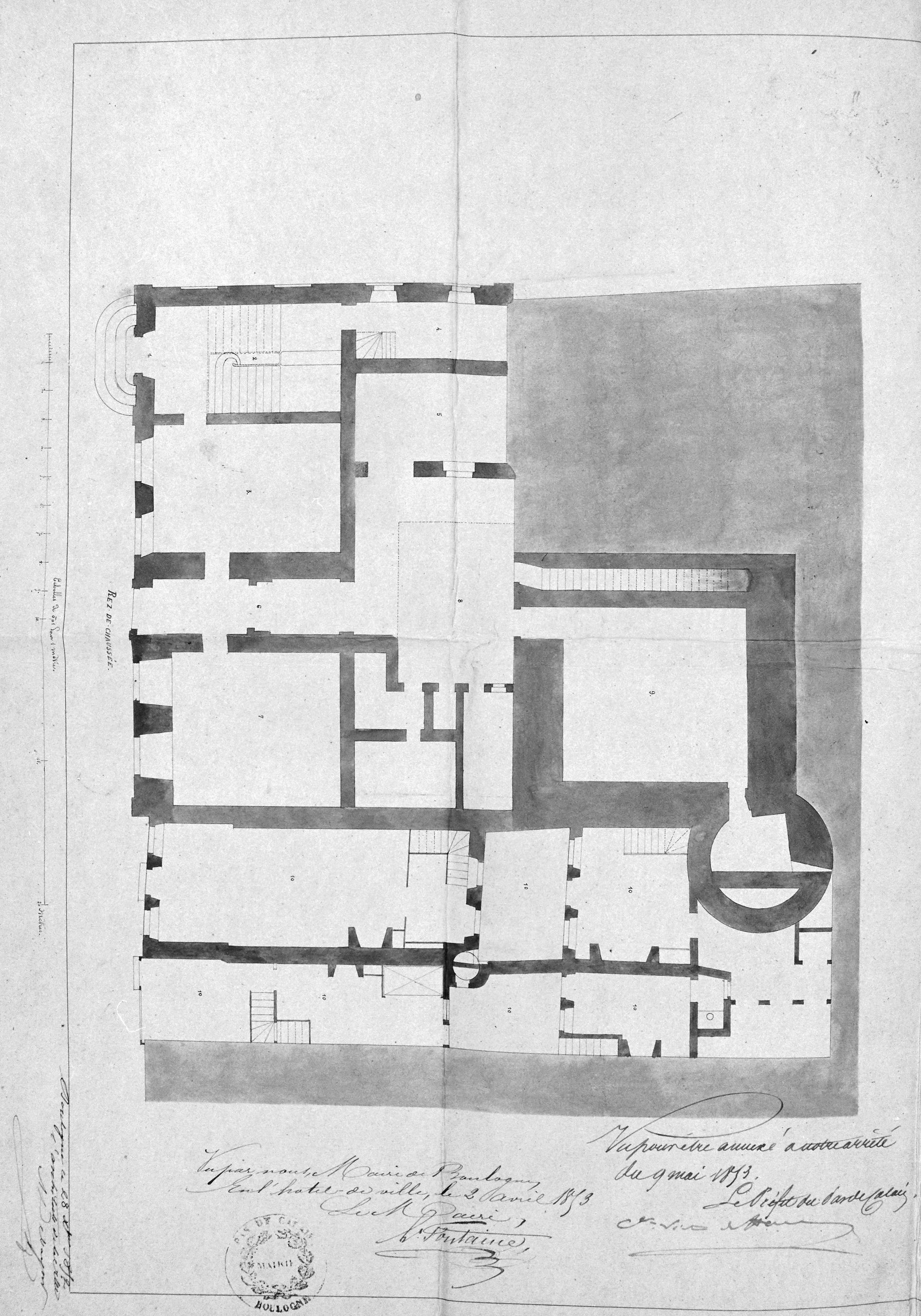 Etat en 1852 ; plan du rez-de-chaussée. A.D. Pas-de-Calais, 2 0 - 1121.