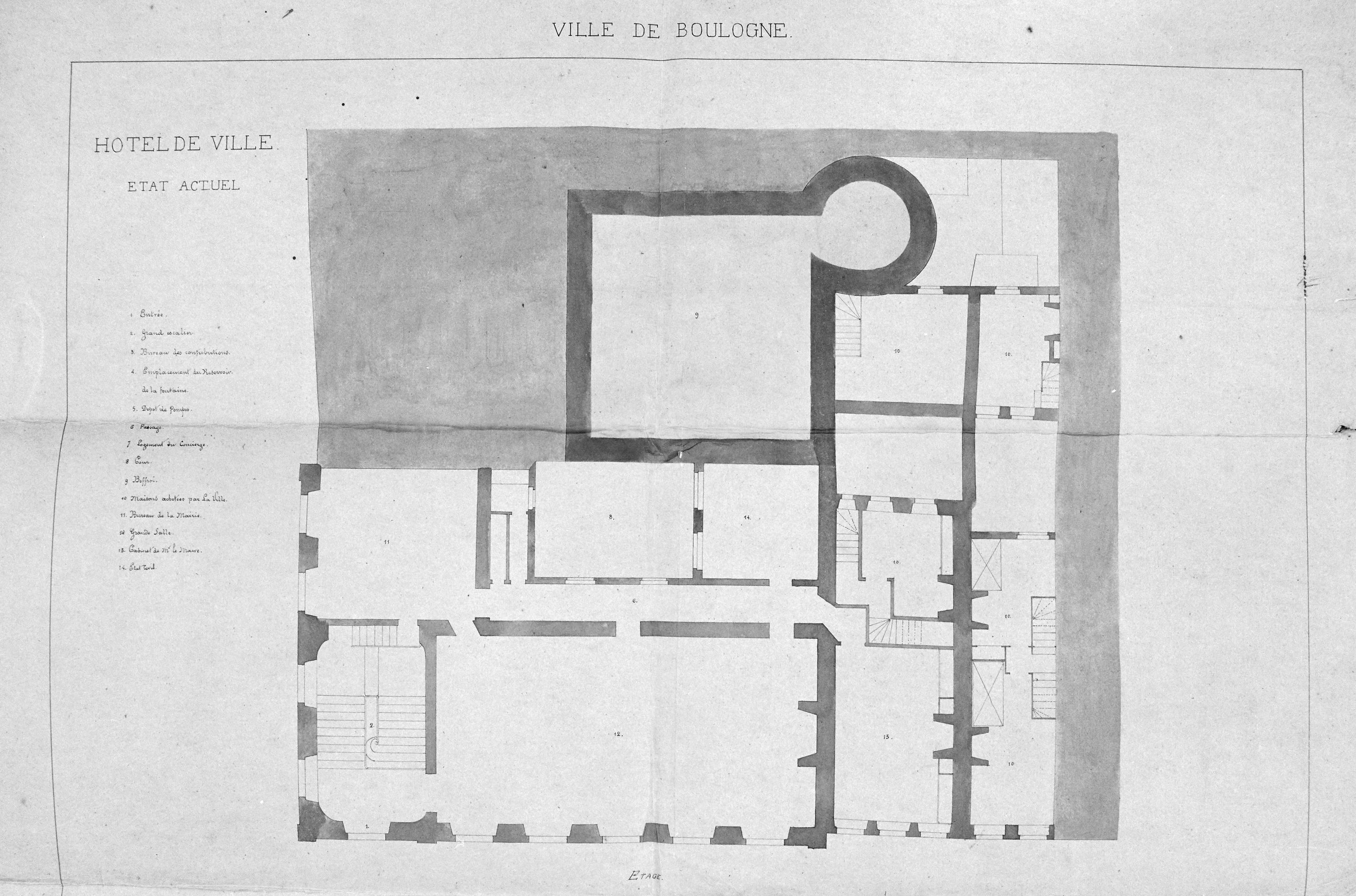 Etat en 1852 ; plan de l'étage. A.D. Pas-de-Calais, 2 0 - 1121.