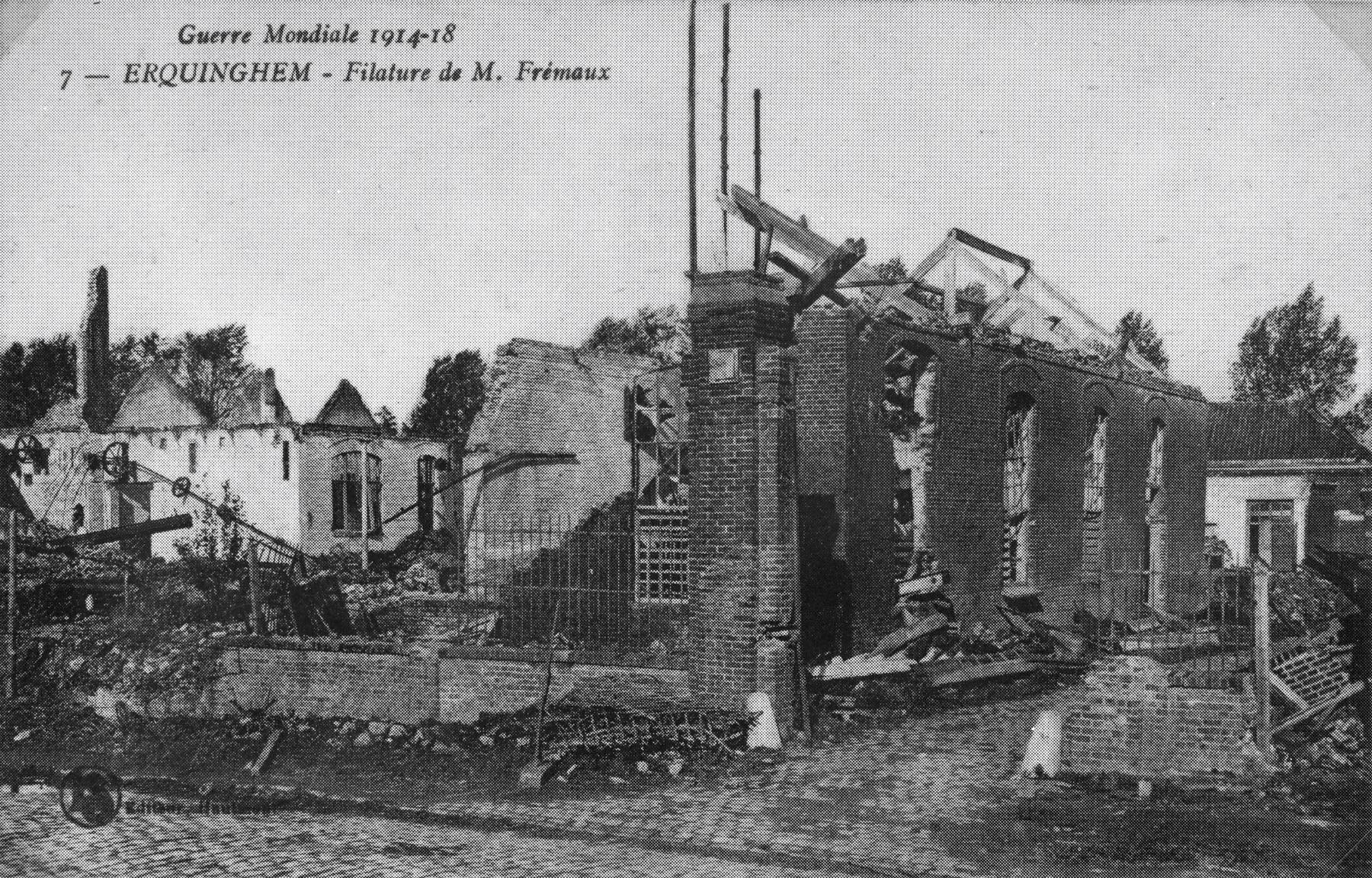 Guerre mondiale 1914-18. Erquinghem. Filature de M. Frémaux. Carte postale, photographe inconnu, éditeur inconnu, [ca 1920] (AC Bois-Grenier). 