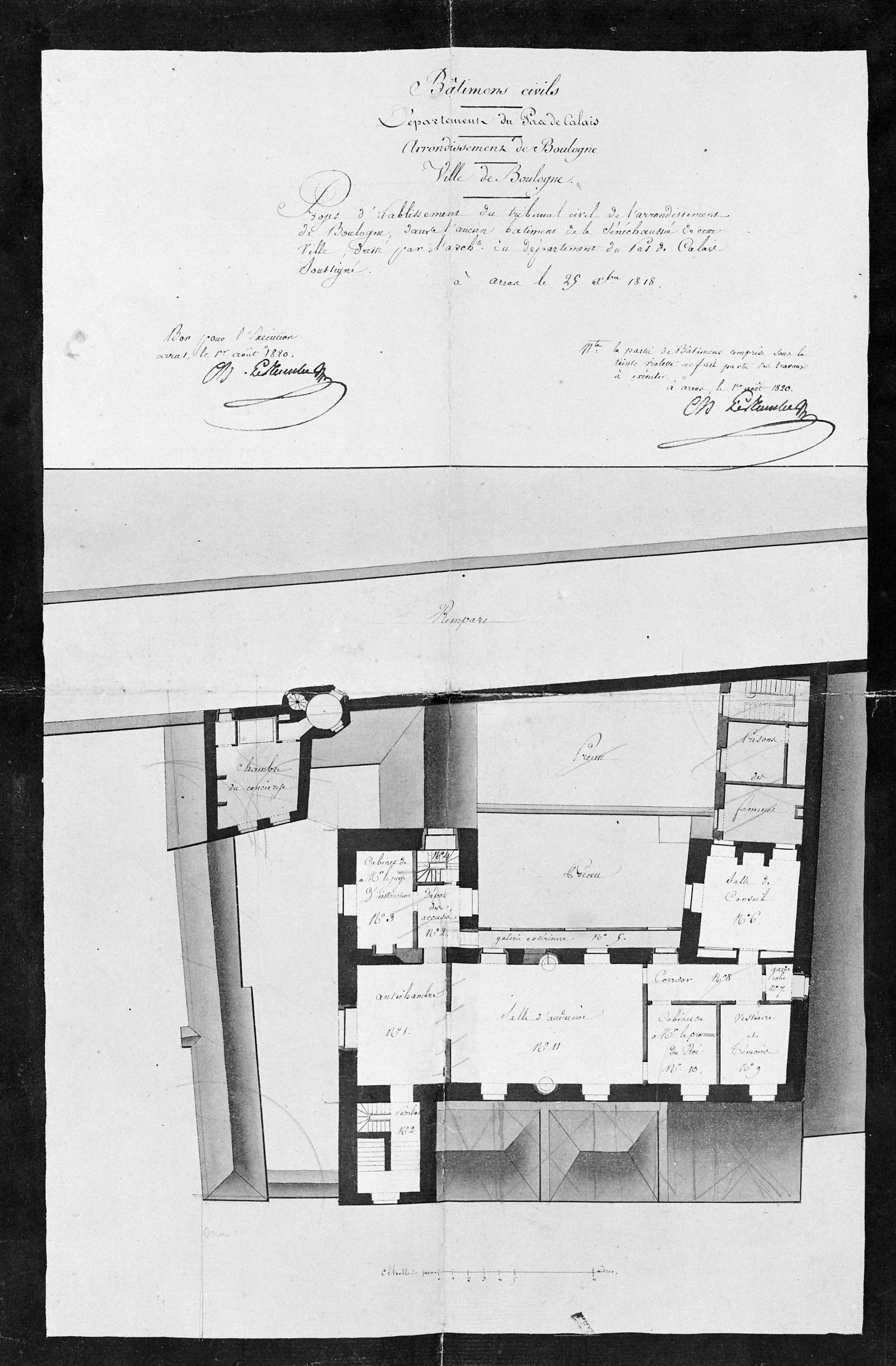 Sénéchaussée, plan du premier étage. A.D. Pas-de-Calais, n° 944 à 948.