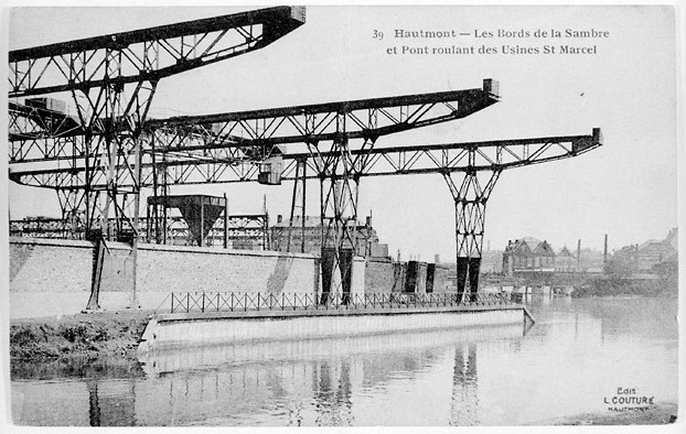 Bords de la Sambre et pont roulant des usines Saint-Marcel.
