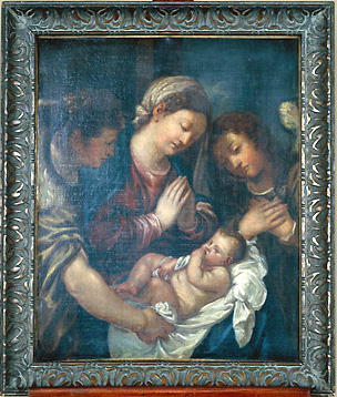 Tableau : Marie et deux anges adorant l'Enfant Jésus