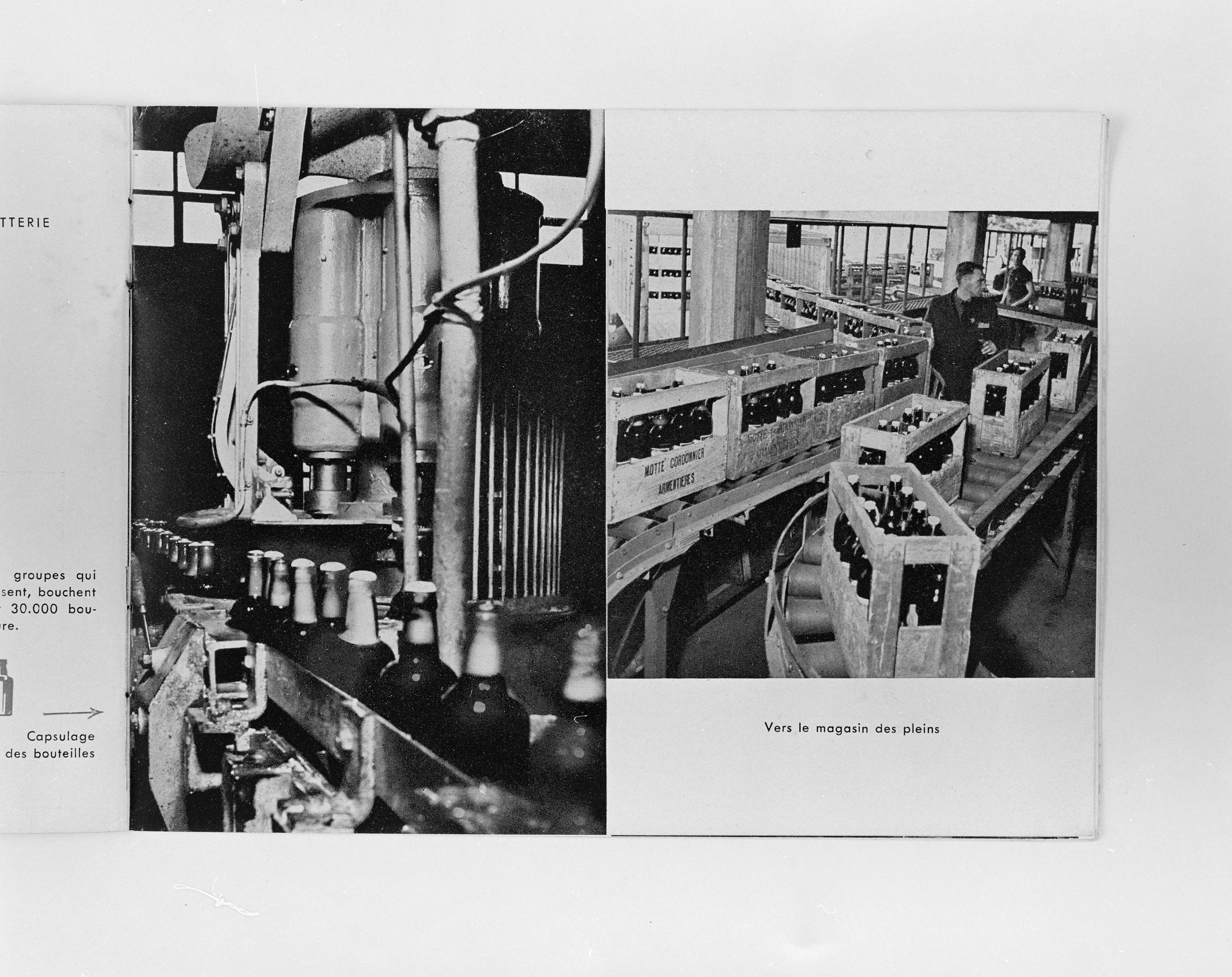 Page 14, capsulage des canettes, mise en caisses. Brasserie Motte Cordonnier, plaquette éditée à l'occasion du tricentenaire, Paris, 1951 (coll. part.).