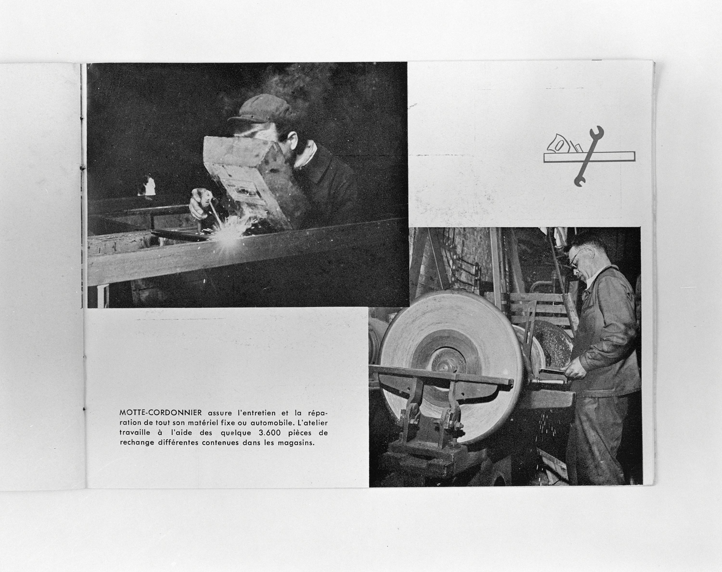 Page 16, atelier de réparation. Brasserie Motte Cordonnier, plaquette éditée à l'occasion du tricentenaire, Paris, 1951 (coll. part.).