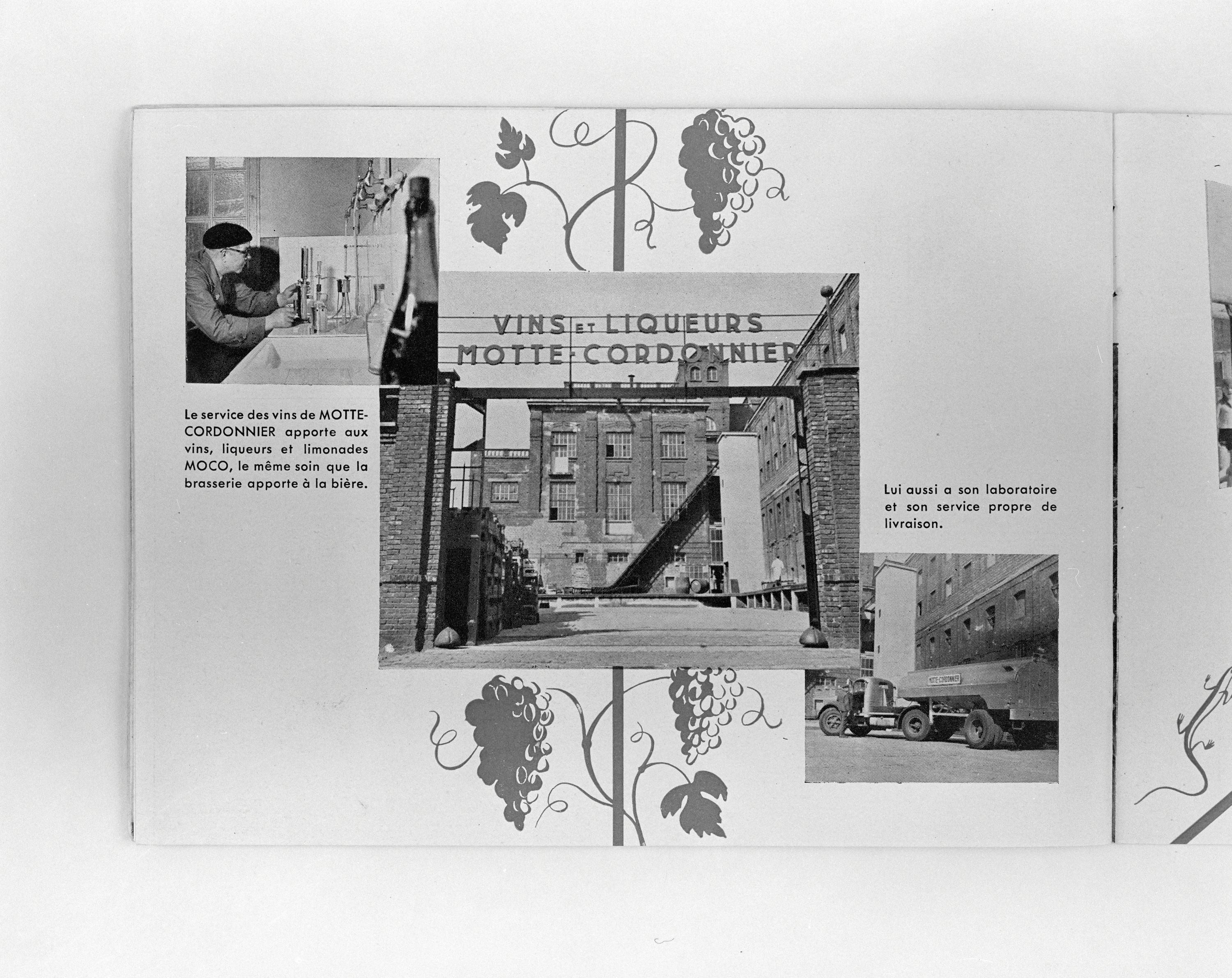 Page 17, dépôt de vins et liqueurs. Brasserie Motte Cordonnier, plaquette éditée à l'occasion du tricentenaire, Paris, 1951 (coll. part.).