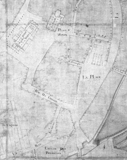 Plan des rues qui composent la ville de Condé (...), détail : plan de l'ancien hôtel de ville, à l'emplacement de l'actuel, 1754 (Archives municipales de Condé-sur-l'Escaut).