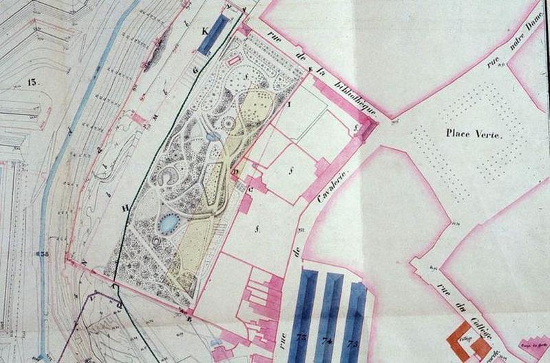 Ville de Condé, projet de construction d'un bâtiment destiné à abriter une manutention et un magasin de vivres, 1841, détail : le château de Bailleul et ses jardins.