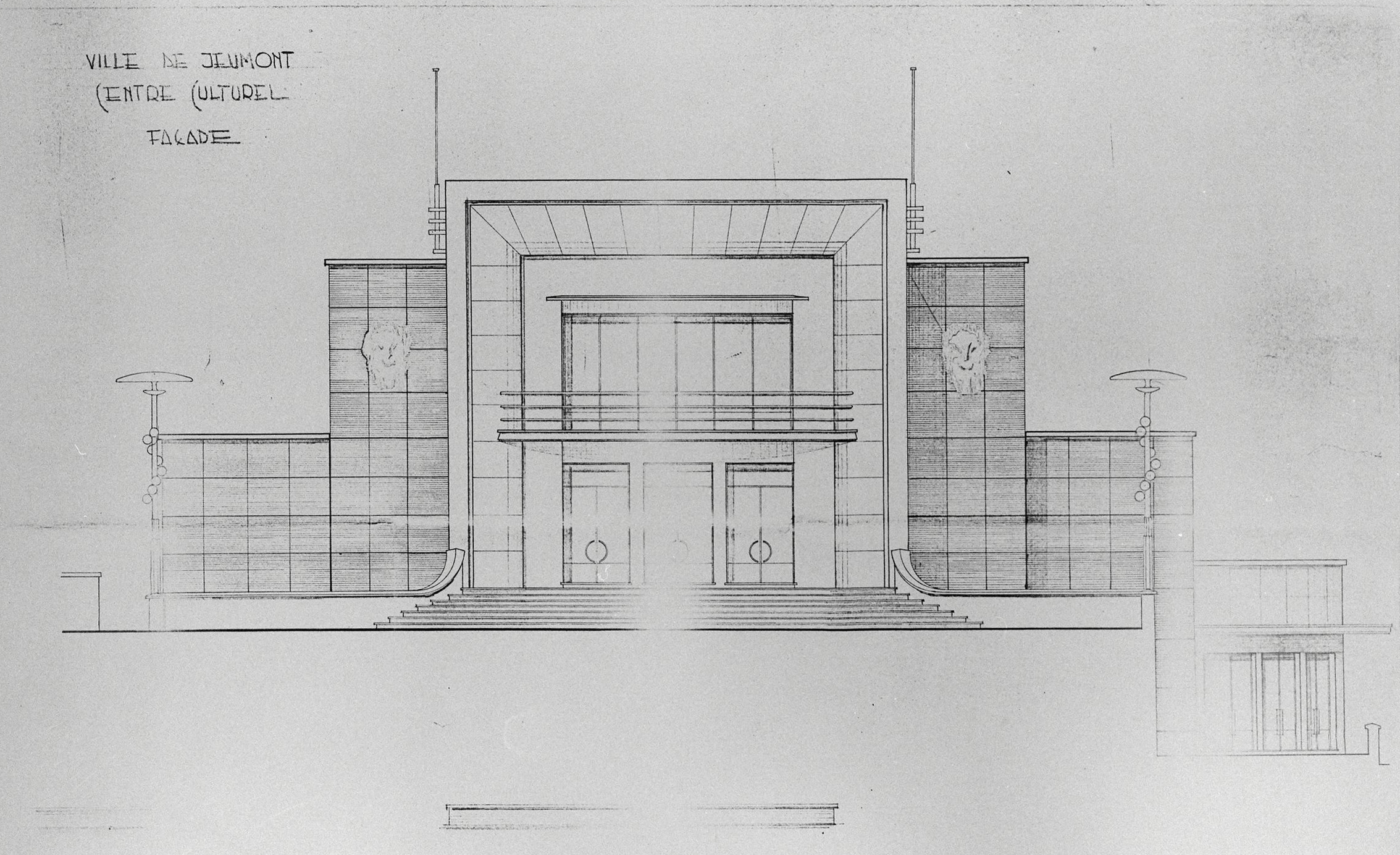 Élévation antérieure (projet réalisé). Plan sans date ni signature (AC Jeumont).
