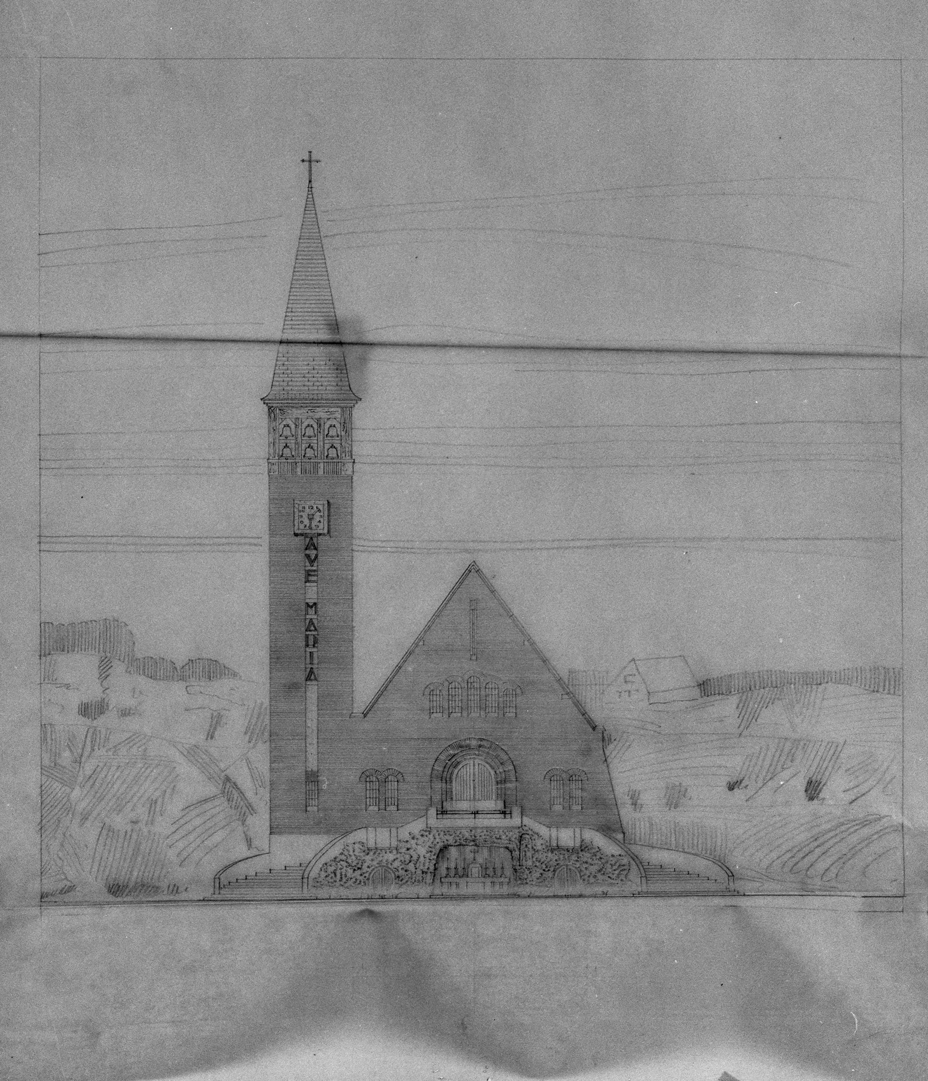 Projet de chapelle, élévation antérieure. Crayon sur calque, sans signature ni date (AD Nord ; fonds Vilain, 67J903).