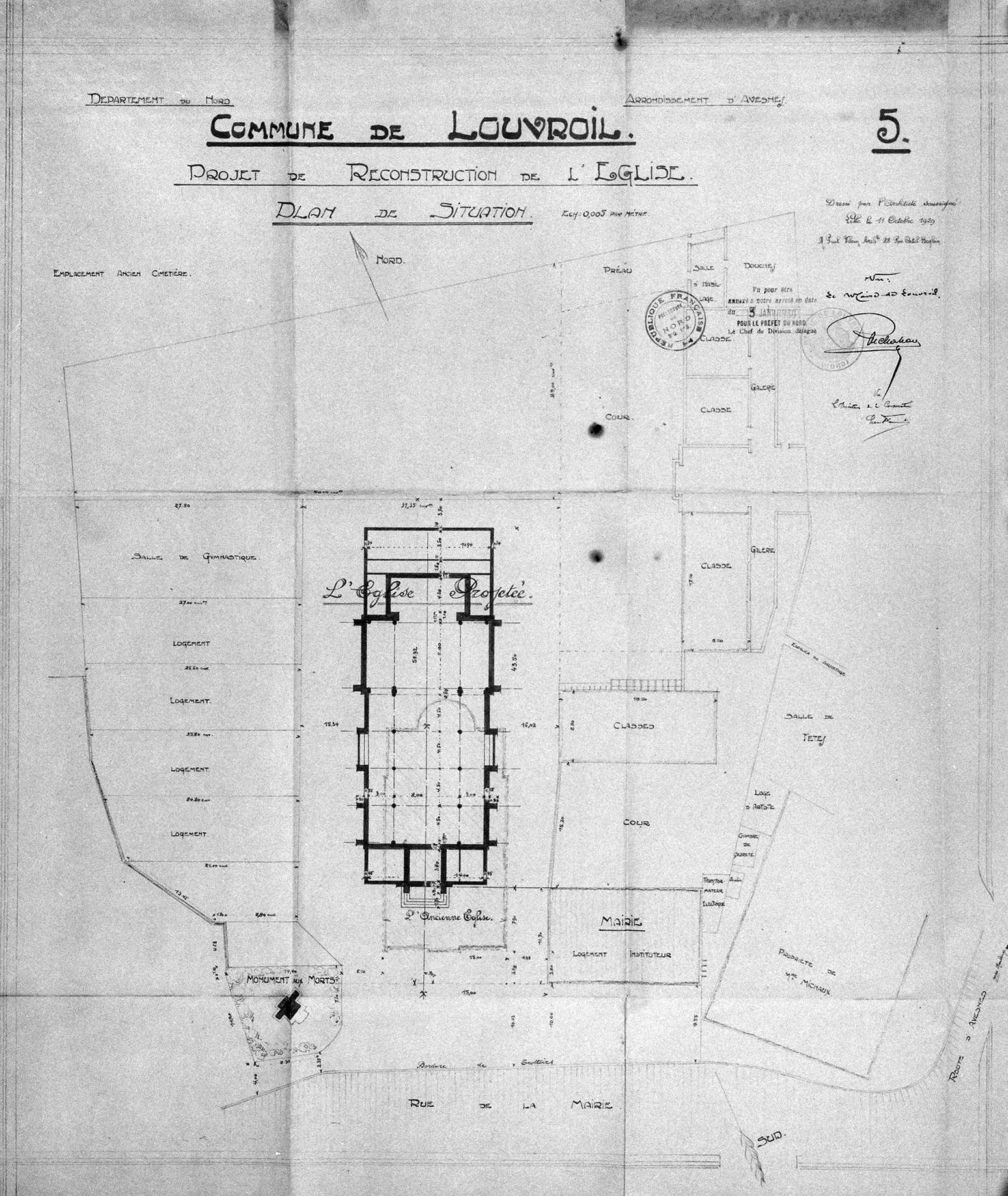 Plan de situation par Paul Vilain (1860-1933), architecte, 11 octobre 1929 (AD Nord ; O371/148).