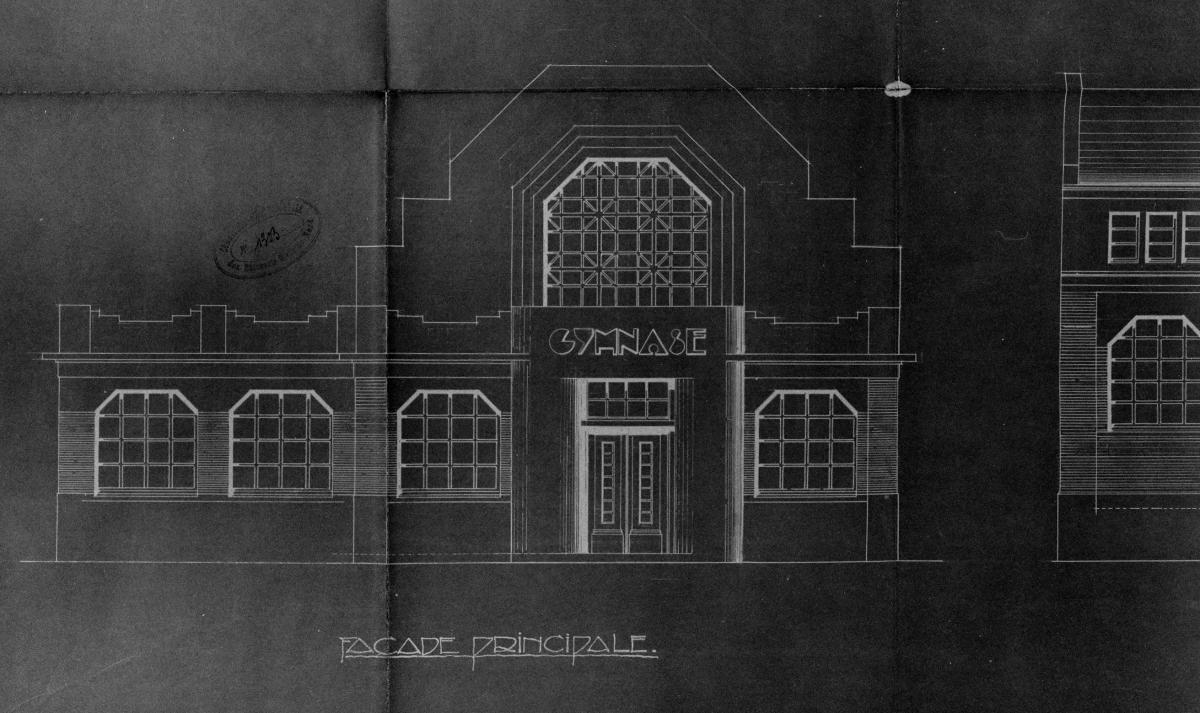 Projet de gymnase, élévation antérieure, plan, Adolphe Danis (architecte), [s.d.] (AD Nord ; O222/139). 