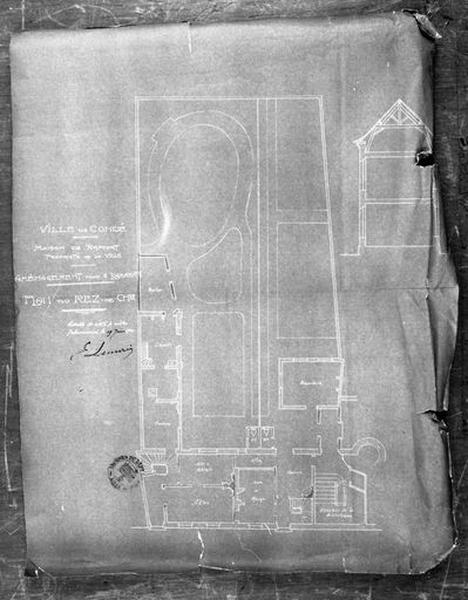 Aile de la rue de la Cavalerie : n° 35-37, projet de division en deux logements, plan du rez-de-chaussée, 1911.