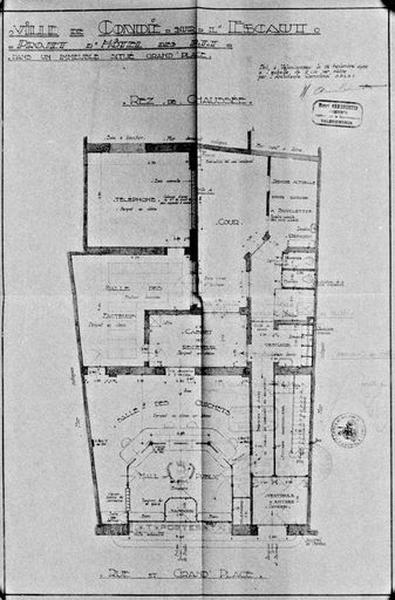 Projet d'aménagement d'un hôtel des PTT dans une maison : plan du rez-de-chaussée, 1932.