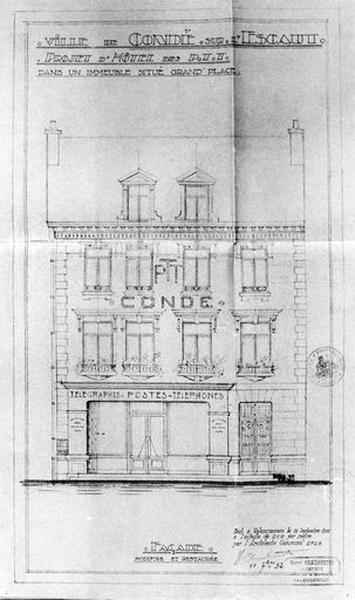 Projet d'aménagement d'un hôtel des PTT dans une maison : élévation, 1932.