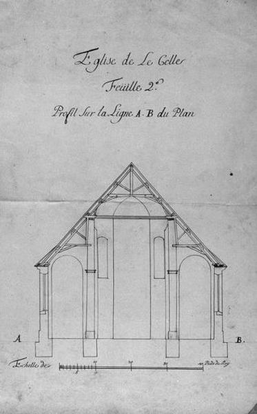 Coupe de l'ancienne église, sans date ni signature.