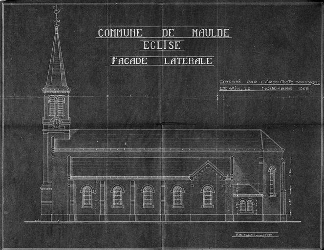 Projet de reconstruction du presbytère. Elévation latérale, sans signature, 1922 (Archives départementales du Nord, série O 397/94).