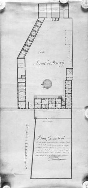 Plan géométral d'une ferme appartenant à l'abbaye royale Sainte-Rictrude, 1786.