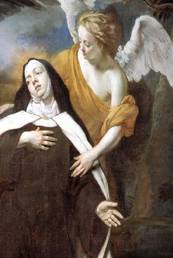 Vue de détail de la sainte soutenue par un ange.