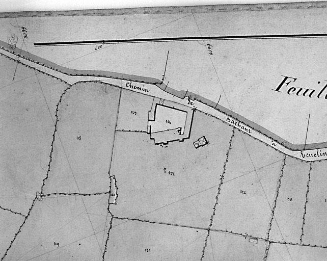 Plan de situation en 1860. Extrait de la section A2 du cadastre.