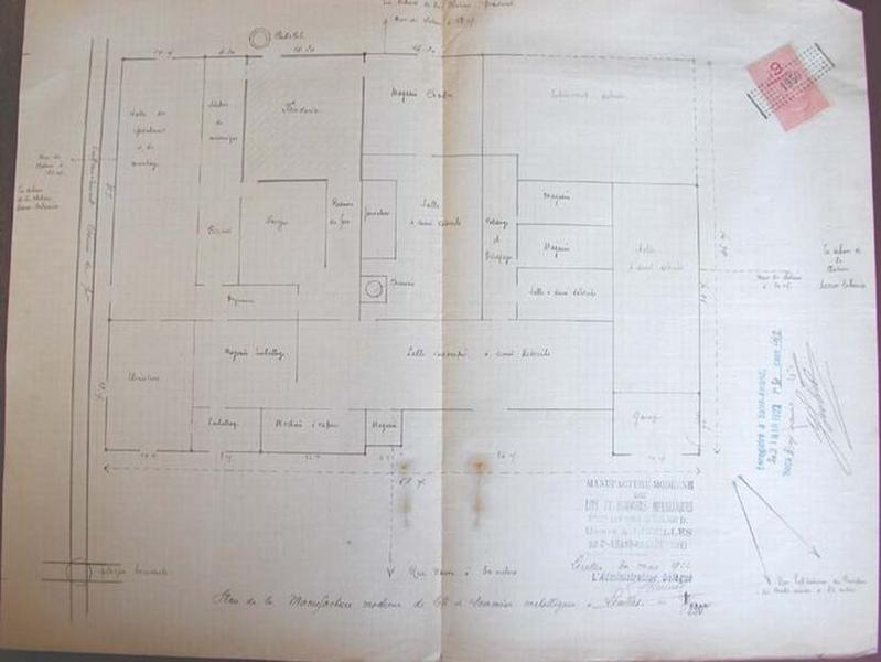 Plan de la manufacture moderne de lits et sommiers métalliques, 1922.