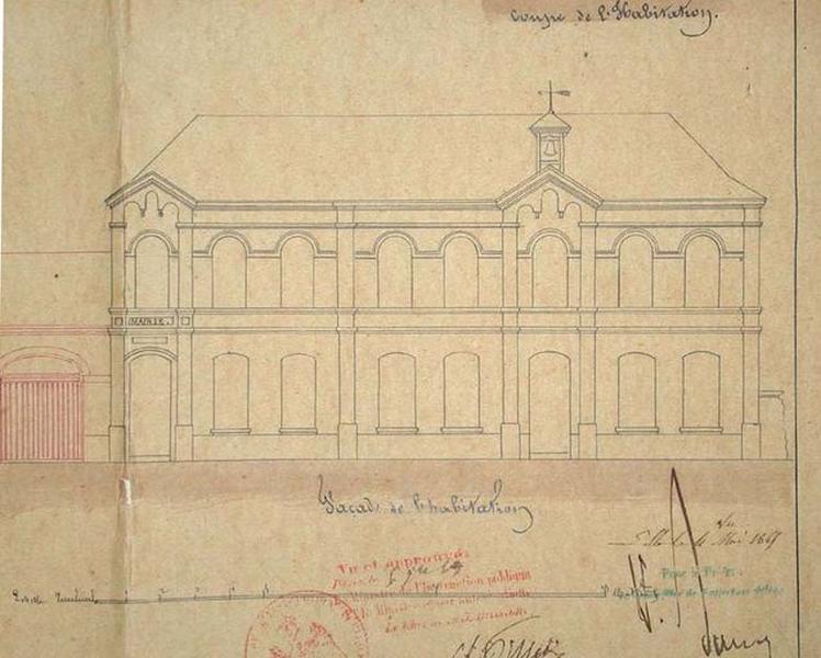 Elévation antérieure du projet, Alexandre Grimault architecte, 1862.
