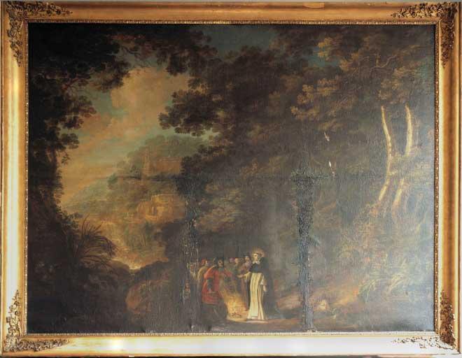 Tableau : Saint Dominique soumet à l'épreuve du feu, en présence des Albigeois, le livre de la doctrine catholique