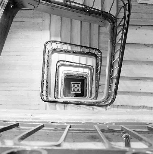 Intérieur : cage d'escalier, vue générale en plongée.