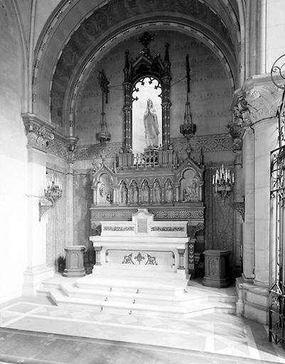 Ensemble de l'autel - retable de la Vierge (autel secondaire, retable, tabernacle, statue de la Vierge)