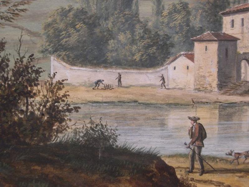 Tableau : Paysage au pont de pierre