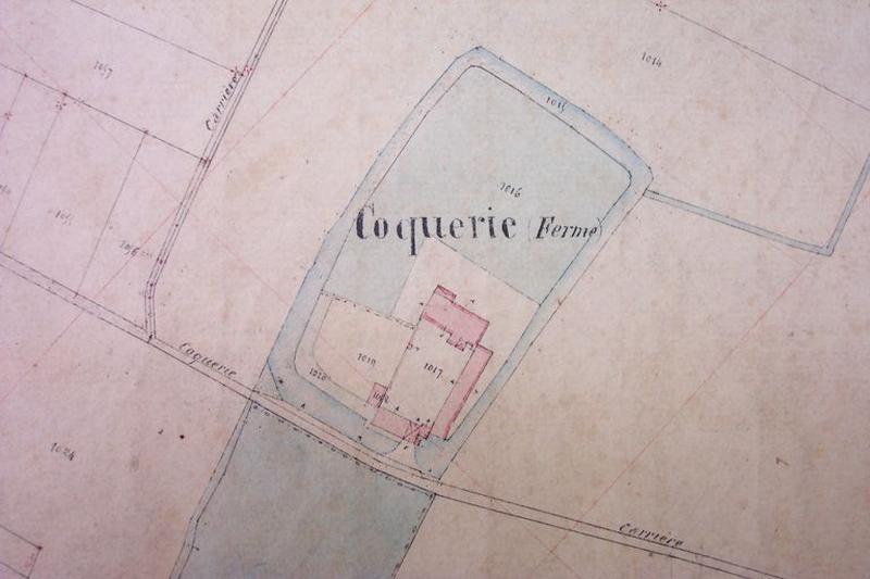 Situation du site de la Cocquerie (cense) sur le cadastre de 1876.