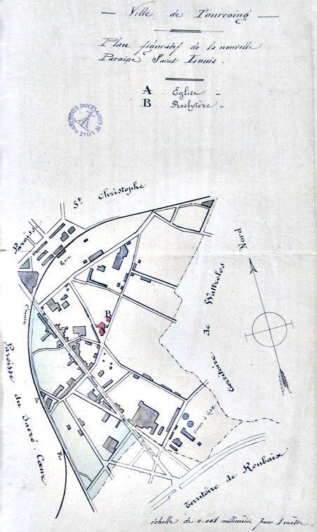 Plan de la nouvelle paroisse Saint-Louis de Tourcoing (Archives diocésaines de Lille).