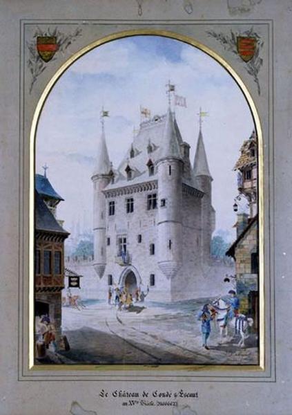 Tableau : Le Château de Condé-sur-Escaut au XVeme siècle (Le Château de Bailleul au XVeme siècle)