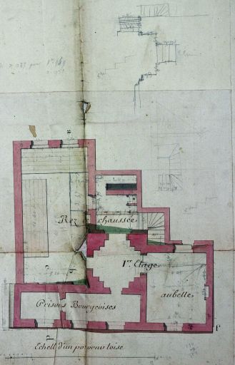 Projet de construction, détail : corps de garde, plan du premier étage (en retombe sur le plan du rez-de-chaussée), 1788 (AD Nord).