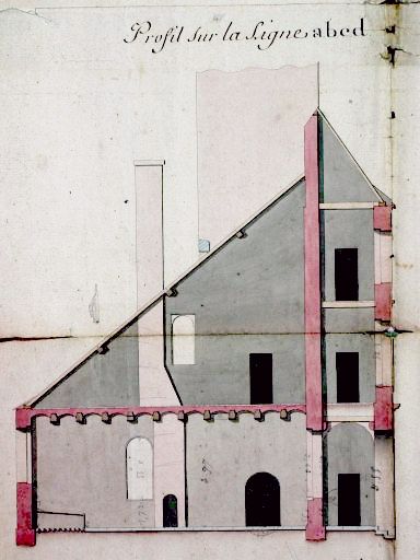 Projet de construction, détail : corps de garde, coupe transversale, 1788 (AD Nord).