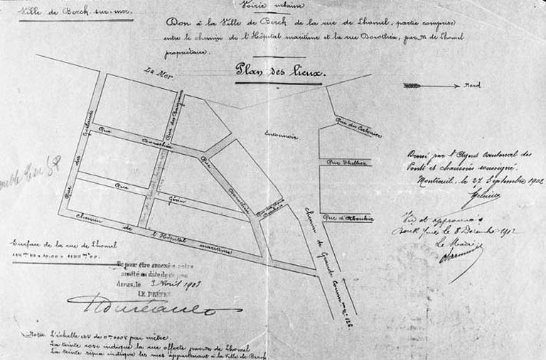 Plan (1902) attestant du don de la rue de Lhomel à la commune par la famille de Lhomel.