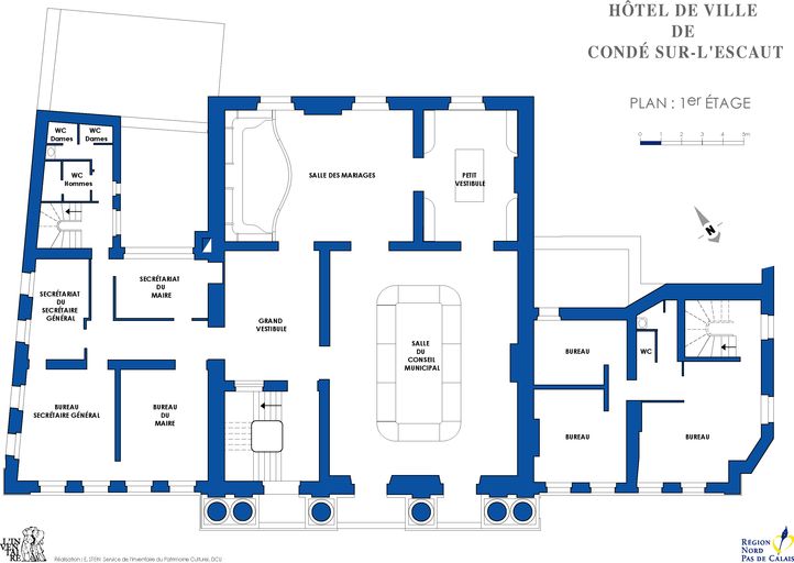 Hôtel de ville de de Condé-sur-l'Escaut, plan du premier étage.