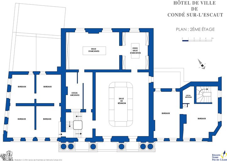 Hôtel de ville de Condé-sur-l'Escaut, plan du deuxième étage.