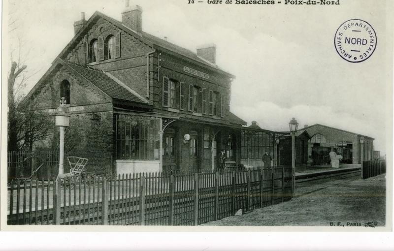 Vue de la première gare de Salesches et de Poix-du-Nord au début du 20e siècle.