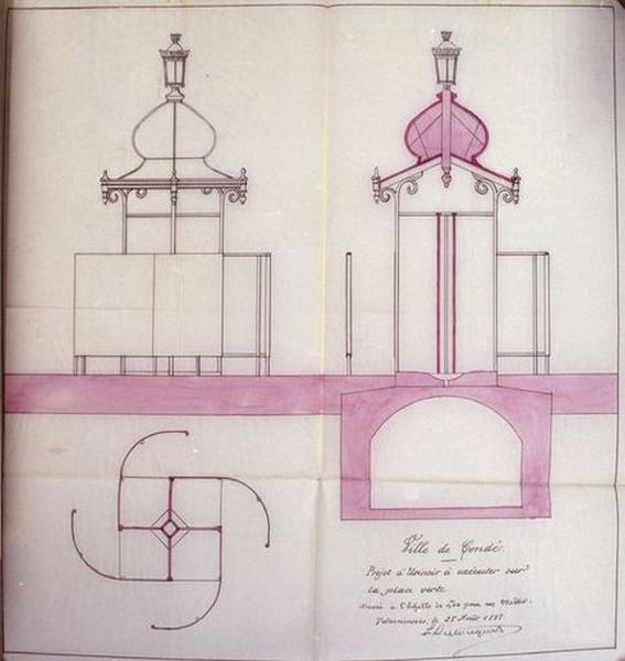 Projet d'urinoir : plan, coupe, élévation, 1888.